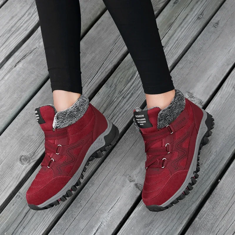 Winter Womens Snow Boots Plus Velvet Warm Ankle Boots Comfortable  Thick Bottom Hiking Shoes