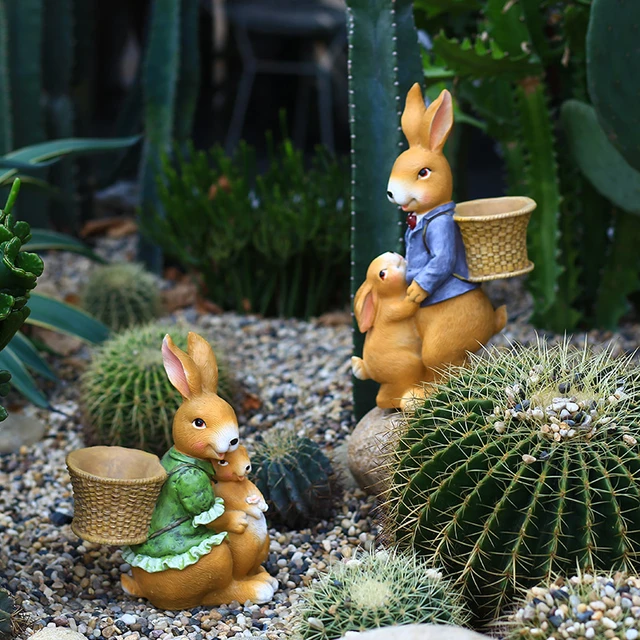 Statue de lapin floqué de jardin - Figurines de lapin en mousse de Pâques -  Ornement en gazon