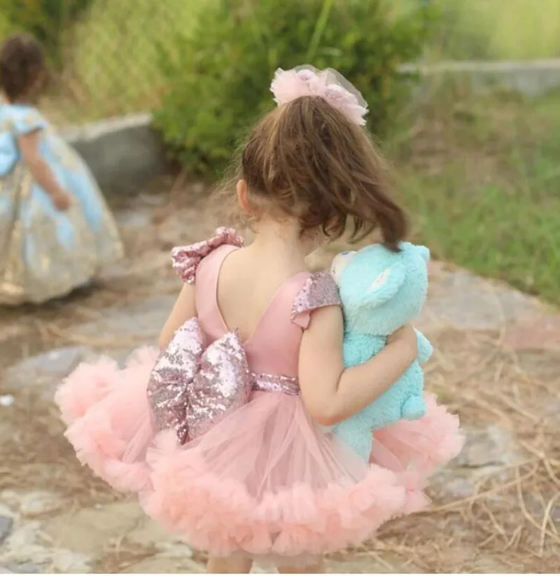 

Pink Tulle Baby Girl Tutu Dress Fashion Cap Sleeve Princess Customized Dress Cute Flower Girl Wedding Dress
