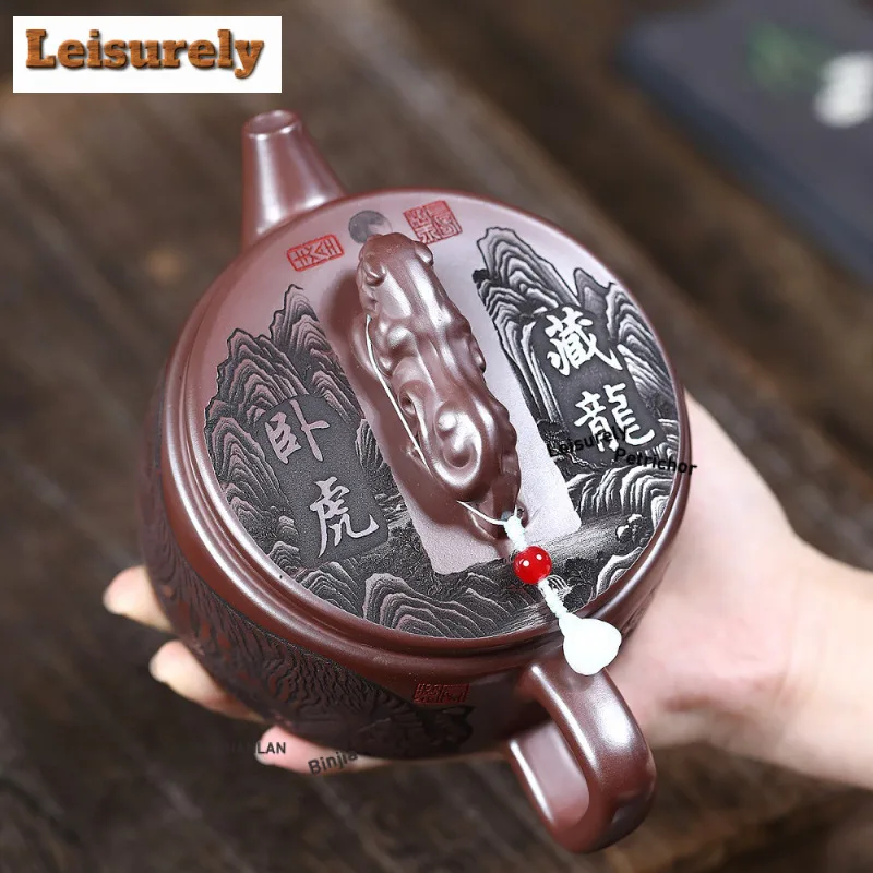 550ml Handmade Yixing Purple Clay Teapots Handmade Large Caliber Pot Raw Ore Stone Red Mud Kettle Zisha Tea Set Ornaments Gift