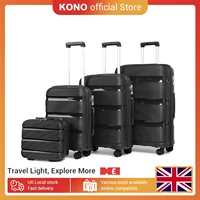 Kono Large Suitcase Hard Shell Travel Trolley 4 Spinner Wheels Lightweight Polypropylene Check in Luggage with TSA Lock (Black)
