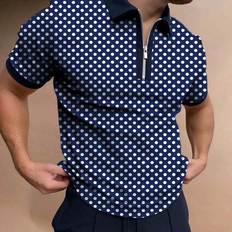 

Polka Dot 3D Print Polo Zipper Short Sleeve Shirt for Men