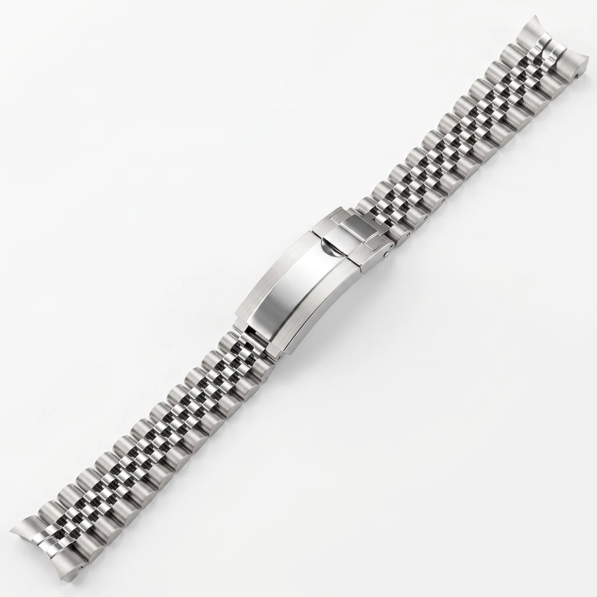 Luxury Solid Stainless Steel Watch Band with Curved End and Safety Clasp - 20mm