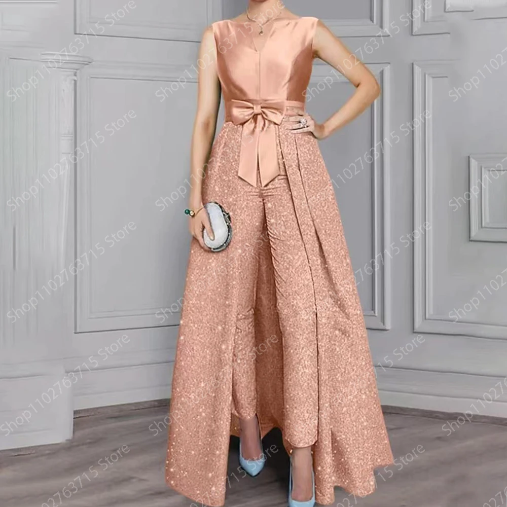 فستان طويل مخصص لأم العروس ترتر على شكل حرف v طول...