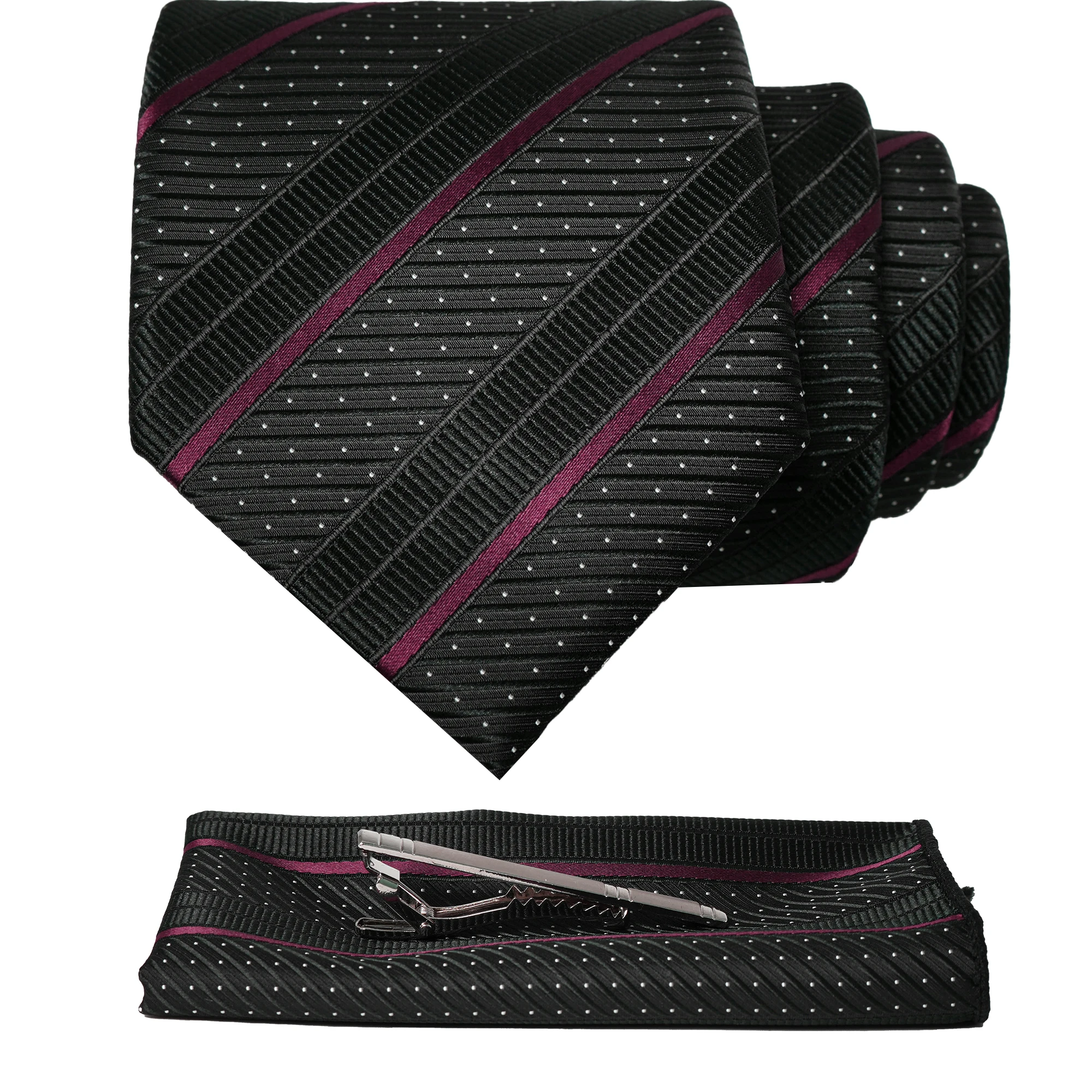 EASTEPIC Schwarz Blau Lila Rot Gestreifte Seidenkrawatte für Herren Taschentuch-Clip Geschenk Herrenkrawatte Mode Business Party Dropshipping – Detail 28