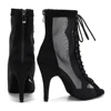 Woman Latin Dance Booties Open Toe Lace Up Stiletto Bootie for Women Suede Sole High Heels Beige Black Ankle Boots Dancing Shoes 5