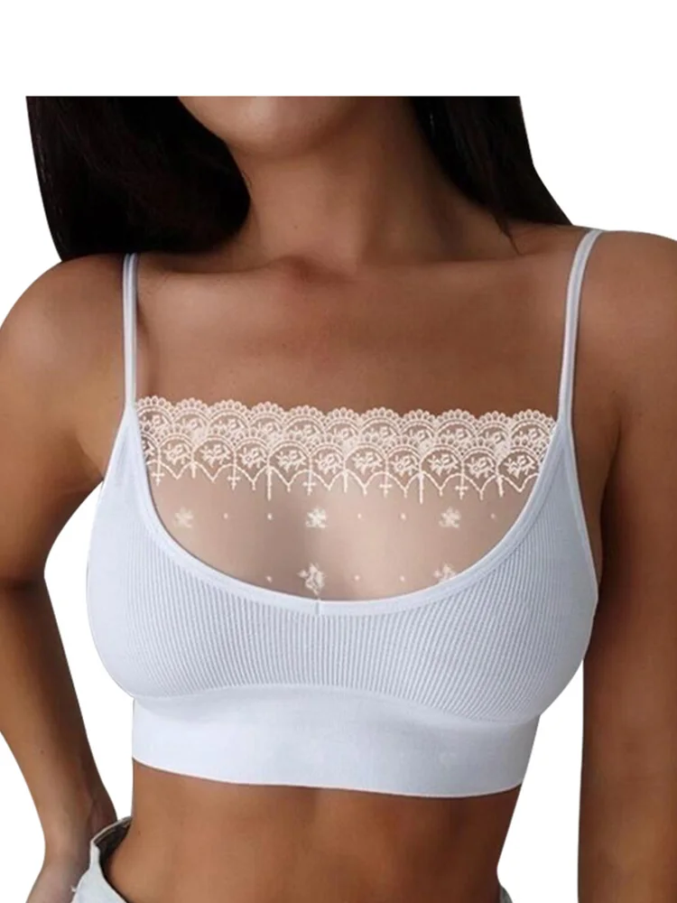 Women Sexy Chest Crop Tops Intimates Lace Patchwork Bra Seamless Bras Bustier Wrap Top Tube Bandeau Camisoles Spaghetti Strap