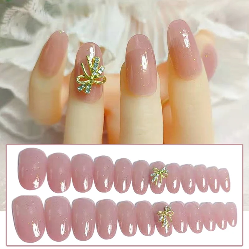 Hot Sale Fake Nail Patch Long Pointed Head Nail Art Pink Finish Nail