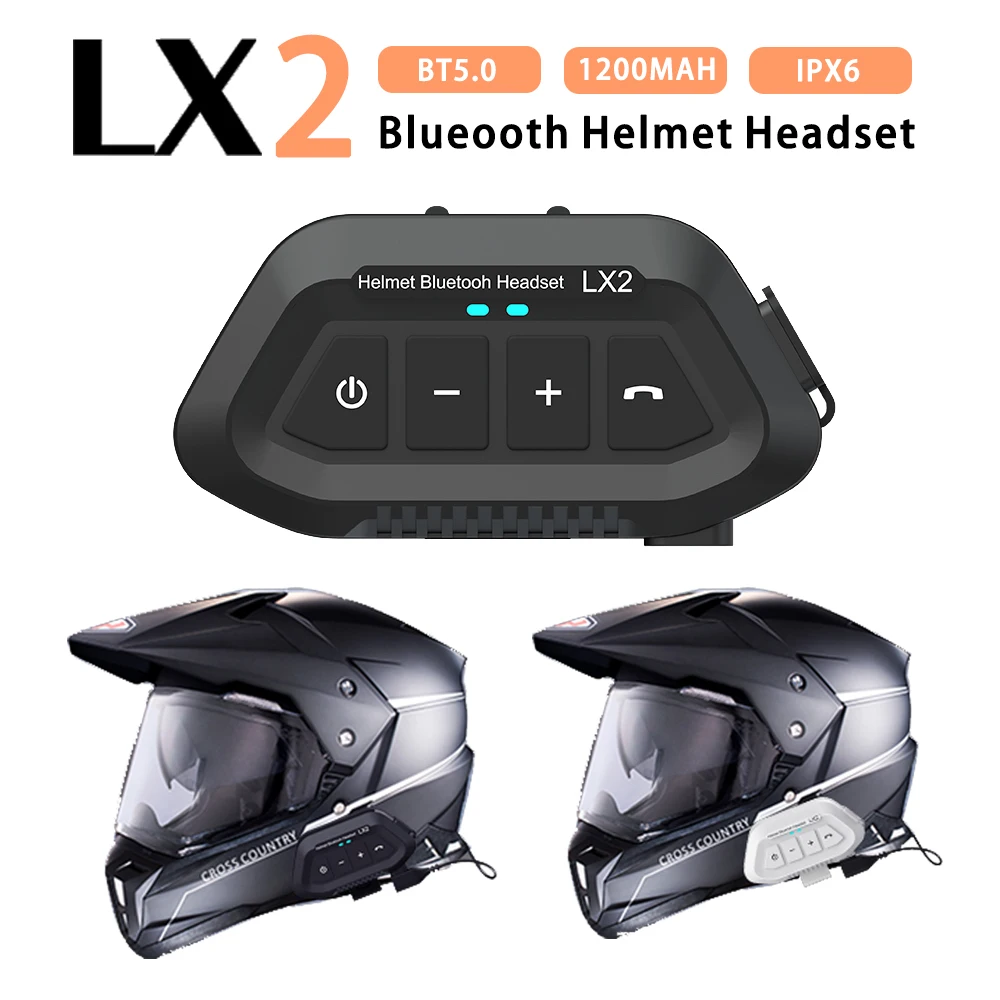 LX2 Helmet Headset Motorcycle 1200mAh Waterproof Bluetooth 5.0 Wireless