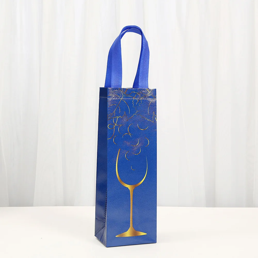 Luxury Non-Woven Wine Bottle Gift Bags – Reusable Tote with Golden Wine Glass Design, W... - SKU NWBB1406 - UGI Packaging