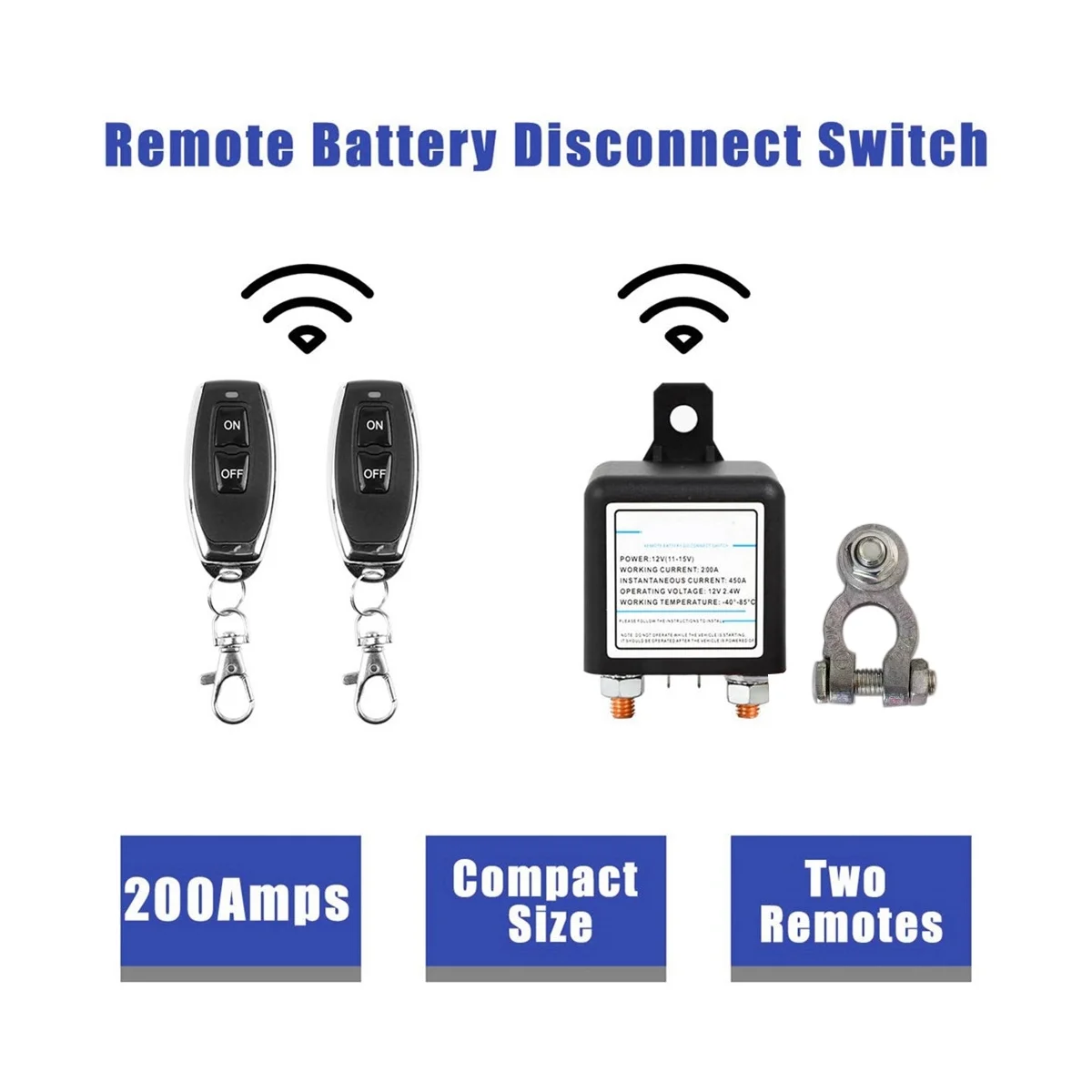 

12V 200A Universal Battery Switch Relay Integrated Wireless Remote Control Disconnect Cut Off Isolator Switch 2 Remote