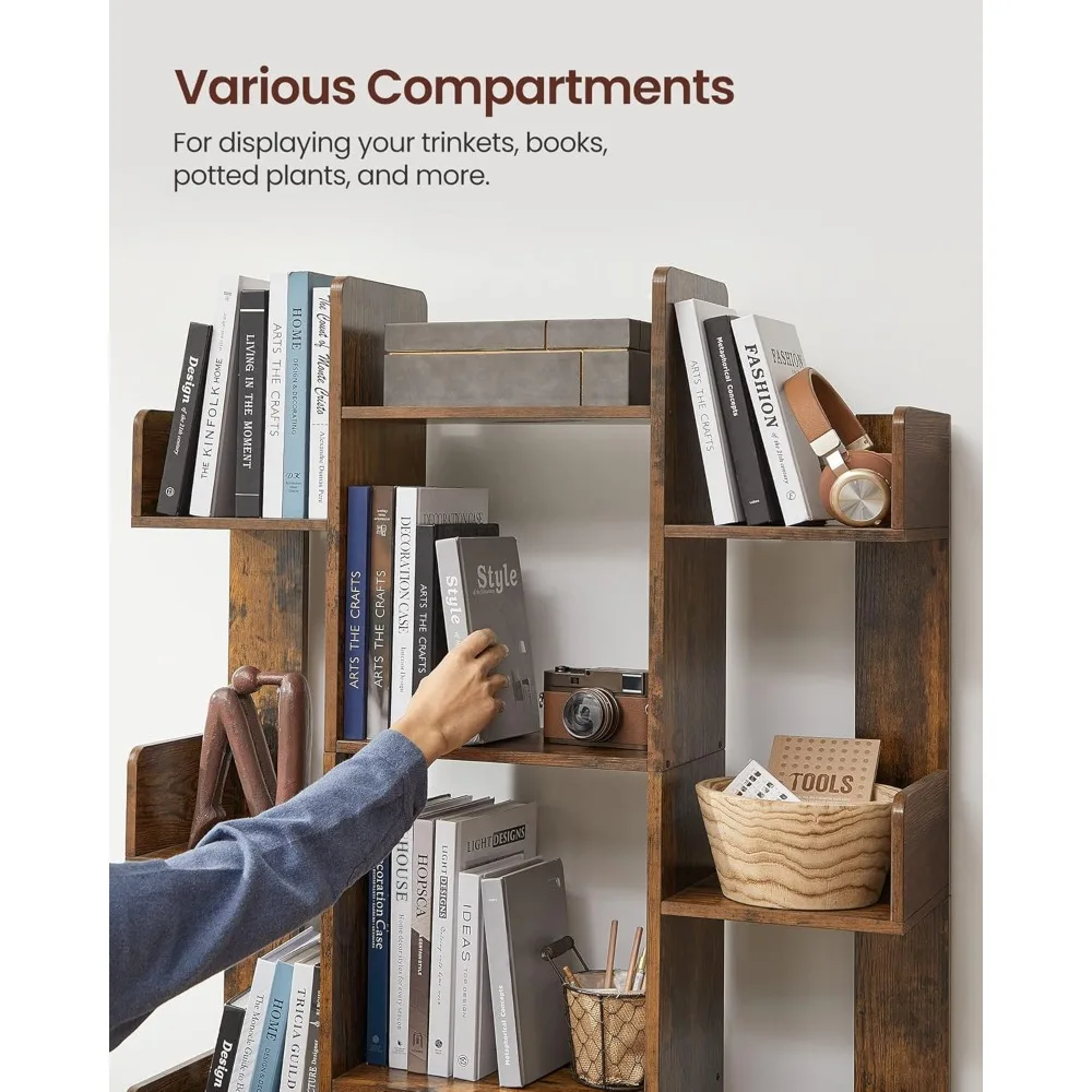 Bookshelf, Tree-Shaped Bookcase with 13 Storage Shelves, Rounded Corners 4