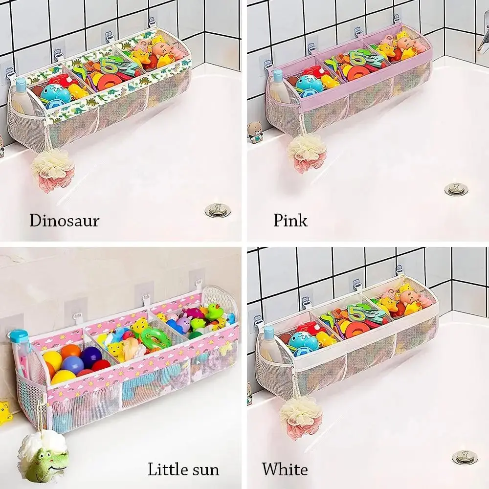 Large Openings Bathroom Toy Storage Bag 3 Compartment Breathable Bath Toy Organizer Quickly Dry Easy Sorting Mesh Toy Hammocks