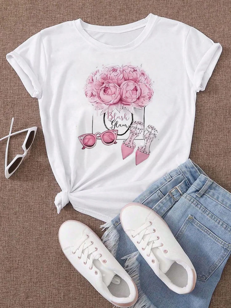 Fashion Floral High Heel Printed T Shirt Women Harajuku Graphic Tees Shirt Casual Women's T-shirt Female Tops Tees 2