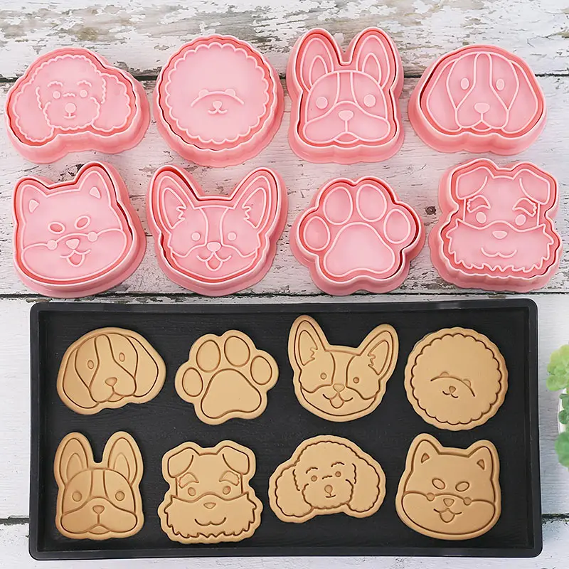 Cookie Cutters Animal Dog Type Stamp Embosser For Biscuit Pastry Bakeware Baking Cookies Molds 8pcs/set