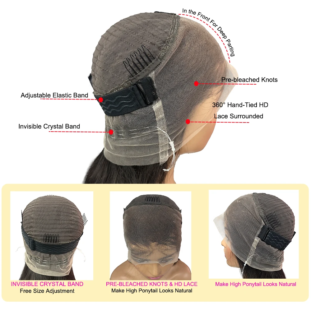 360 Glueless Ventillated Kinky Straight Human Hair Wig With 4C Kinky Edges 5x7 Wear & Go Wig For Black Women Brazilian Remy