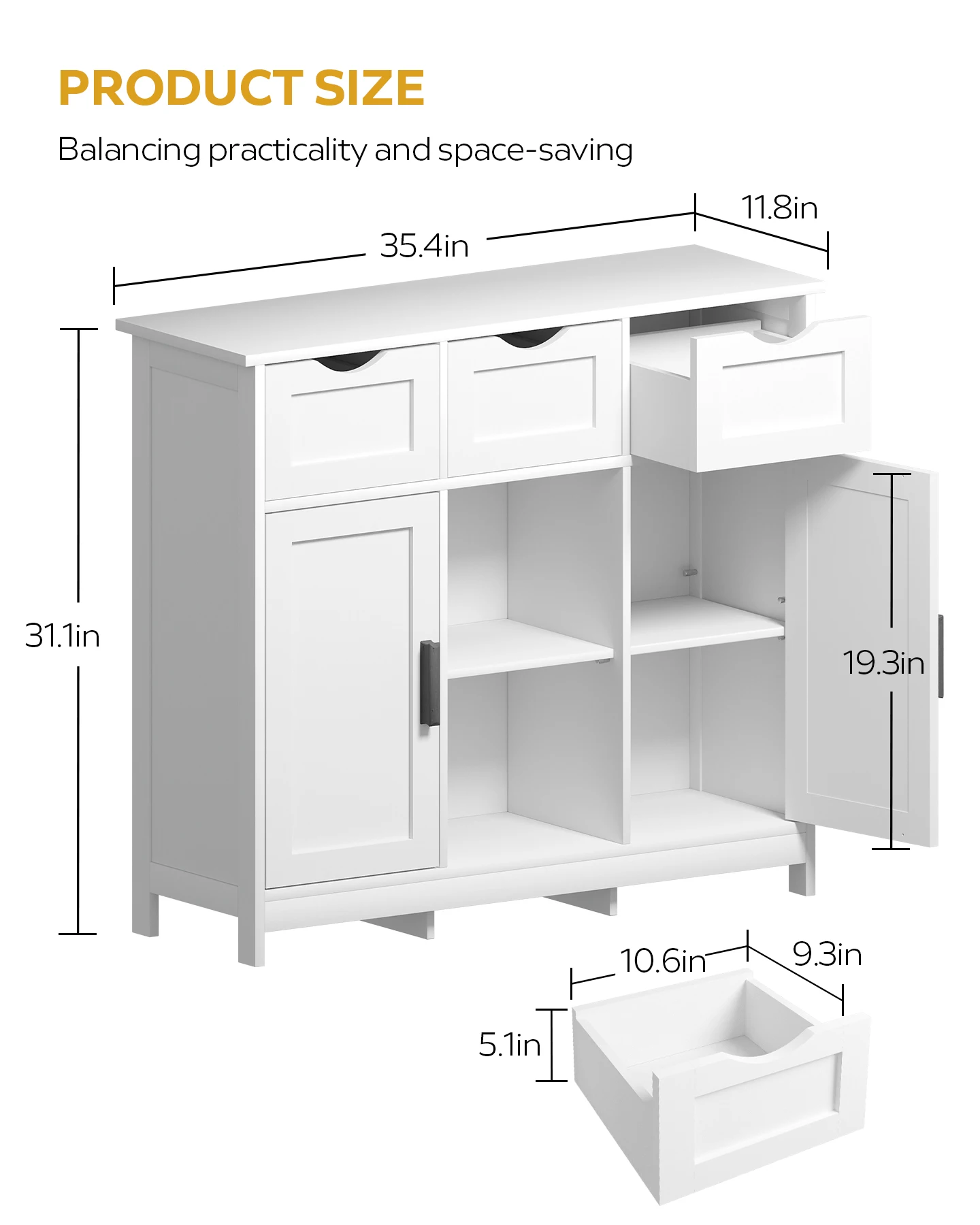 MIRROTOWEL Storage Cabinets，Wooden Floor Cabinet，with Drawers and Shelves Storage Cabinets，Accent Cabinet for Living Room， Bedro