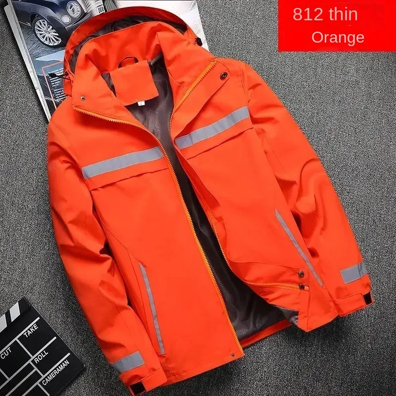 New men's jacket, fashionable reflective striped hooded jacket, outdoor sports zipper clothing, customizable logo printing