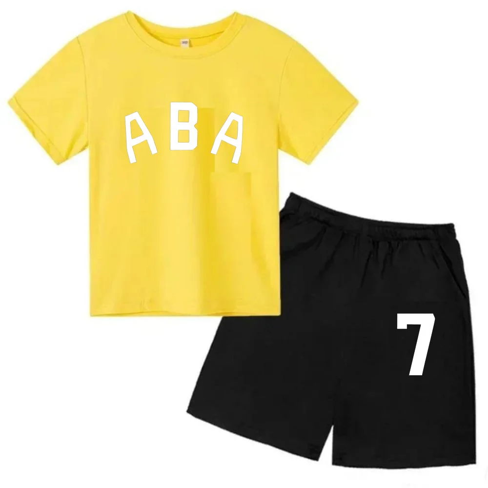 thumbnail image 1 of Ropa de bebé con estampado de letras para niños y adolescentes, conjunto de camiseta y pantalones cortos de verano de 2 piezas, conjunto informal de manga corta para niños y niñas, 1 of 5