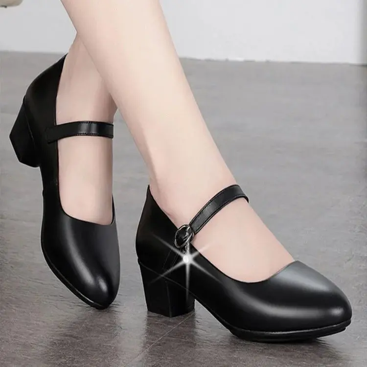 2026 Neue Schwarze Mary Jane Damenschuhe Blockabsatz Mittlerer Absatz Büro Schnallenverschluss Pumps – Detail 2