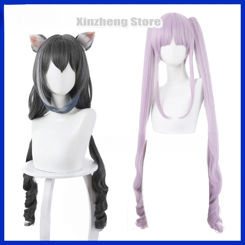 

Princess Connect! Re:Dive Karyl Kyōka Cosplay Wig Ears Kyaru Pink Grey Curly Ponytails Long Hair Halloween Game Role Play
