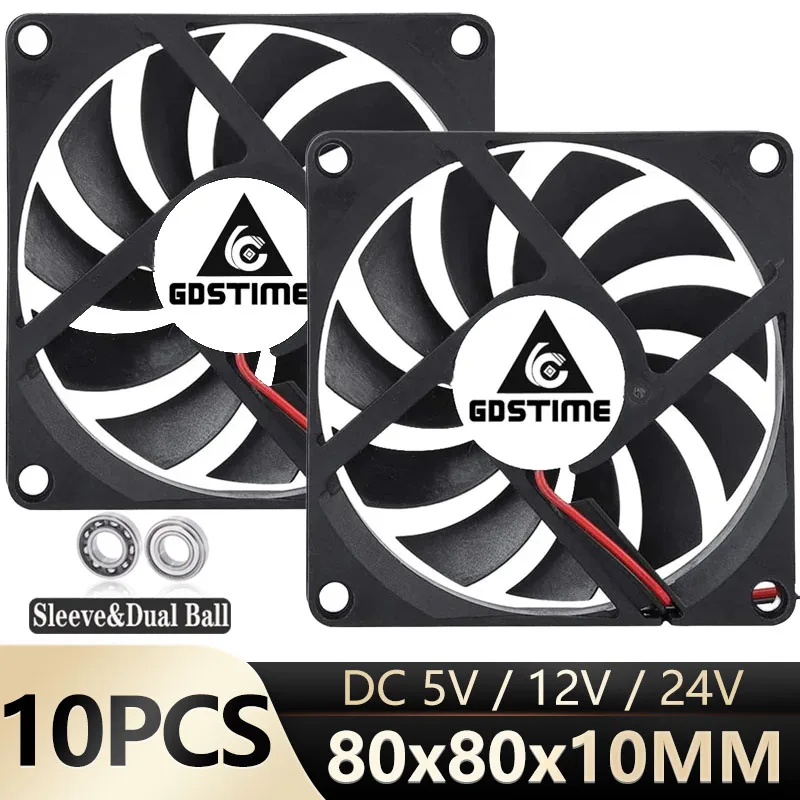 Gdstime-ventilador Axial 80 mm x 80 mm x 10 mm Caixa de Computador Ventilador Cooler Esfera Dupla Usb Pinos Pinos 5v 12v 24v 8cm