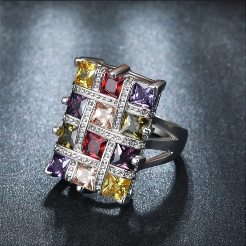 Crystal Rings Wedding Rings Fashion Rings Fashion Ring Finger Rings MFY Square Colour Crystal Big Rings For Women Jewelry Ring Female Geometric Big Rings For Women Wedding Ring