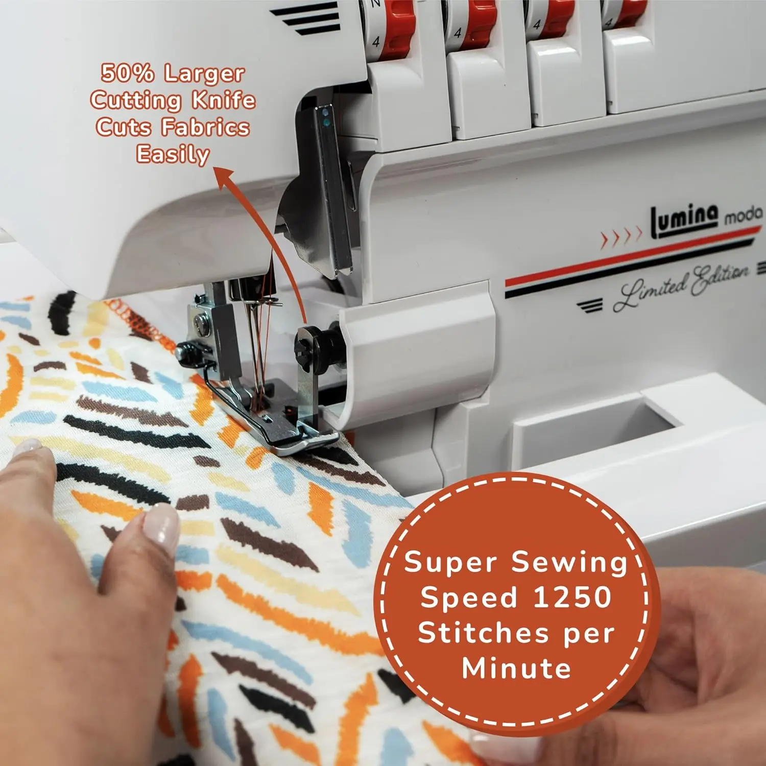 Lumina Moda Serger Overlock Machine With 2-3-4 Stitch Capability, Heavy-Duty Metal Frame 1250 Stitches/Minute, Differential 5