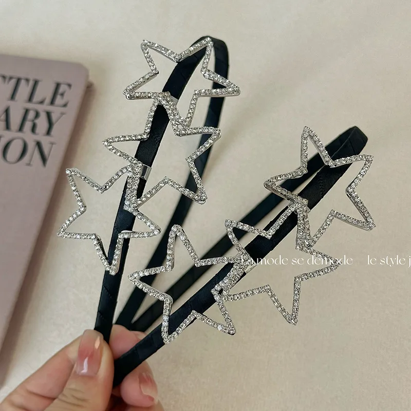 

Korean Style Hollow Pentagram Rhinestone Headband Women's All-Match Simple Headband Hair Accessories Fine black hair hoop