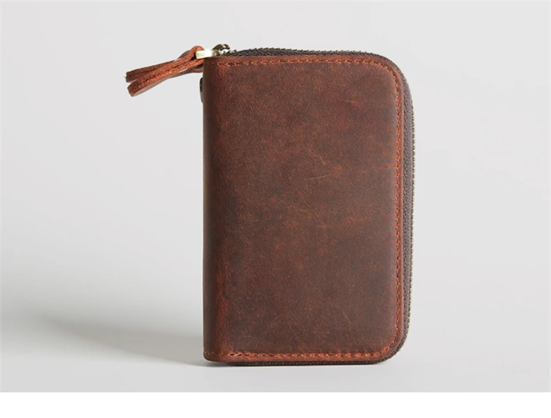 Genuine Leather Key Wallets Men Vintage Handmade Zipper Car Key Holder Cowhide Keys Organizer Women Housekeeper Case Coin Purse