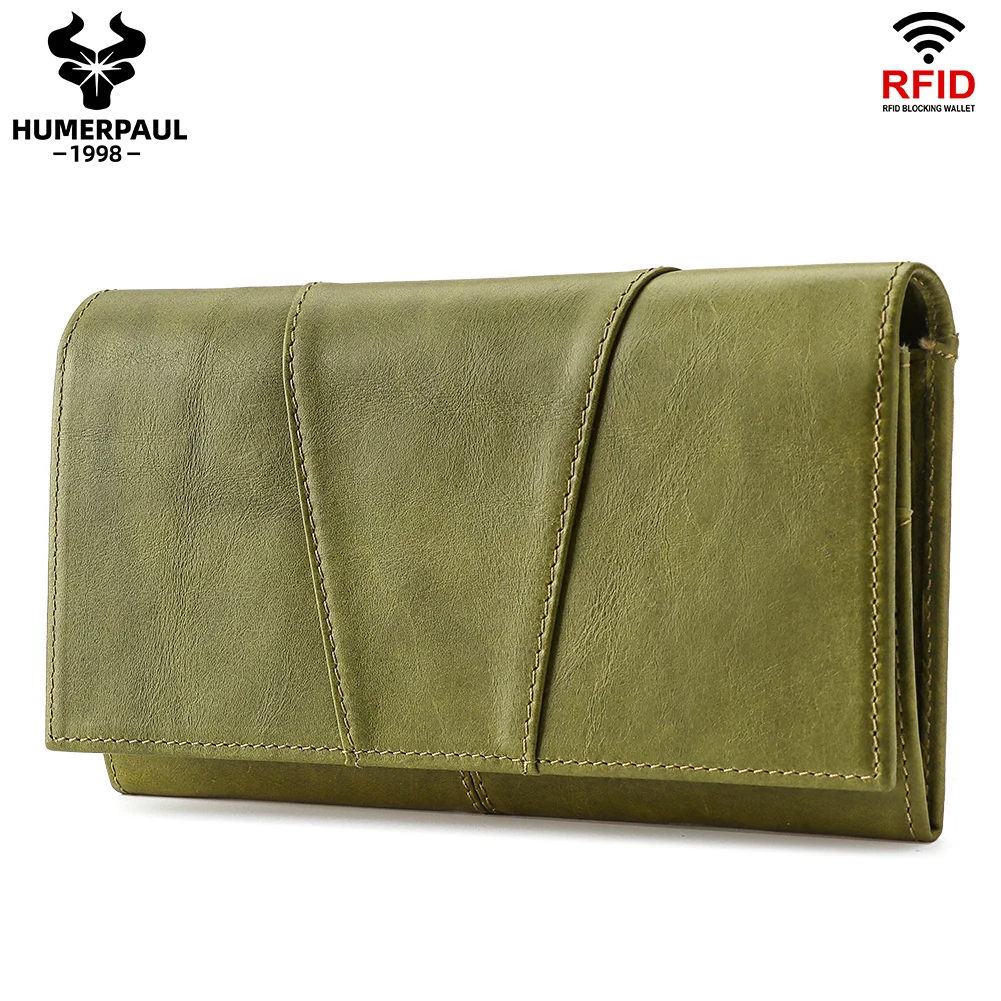 

Genuine Leather Men Wallet Convenient Phone Pocket Casual Clutch Bag For Women Credit Card Holder With RFID Blocking Function