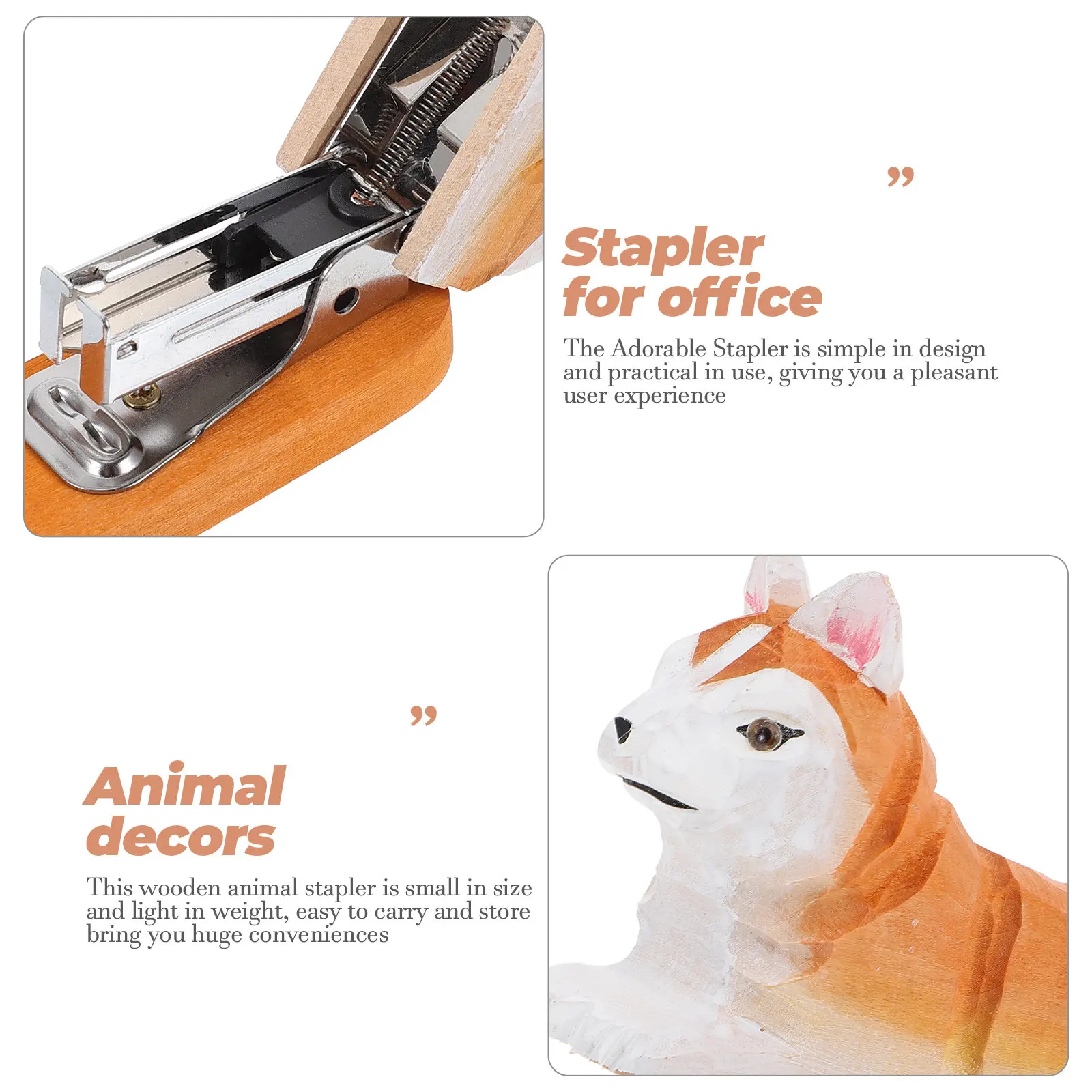 나무 동물 스테이플러 수제 귀여운 재미있는 종이 스테이플러 사무실 장식 재사용 가능한 공예 문구 미니 스테이플링 도구 동물