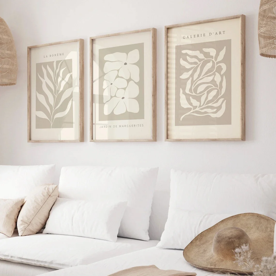 3pcs Abstract Neutral Beige Botanical Canvas Art Prints, Unframed Minimalist Canvas Posters for Living Room and Bedroom Decor 1