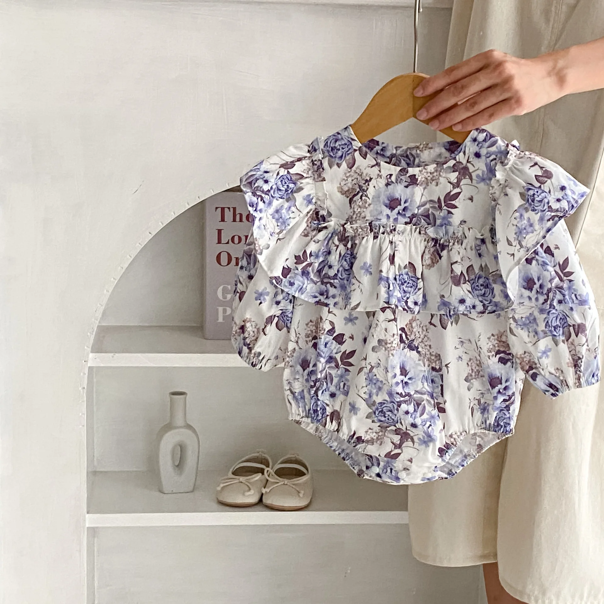 

Newborn Infant Baby Girl Floral Print Romper Playsuit Autumn Ruffles Long Sleeve Overall Cotton Baby Jumpsuit One-Pieces Clothes