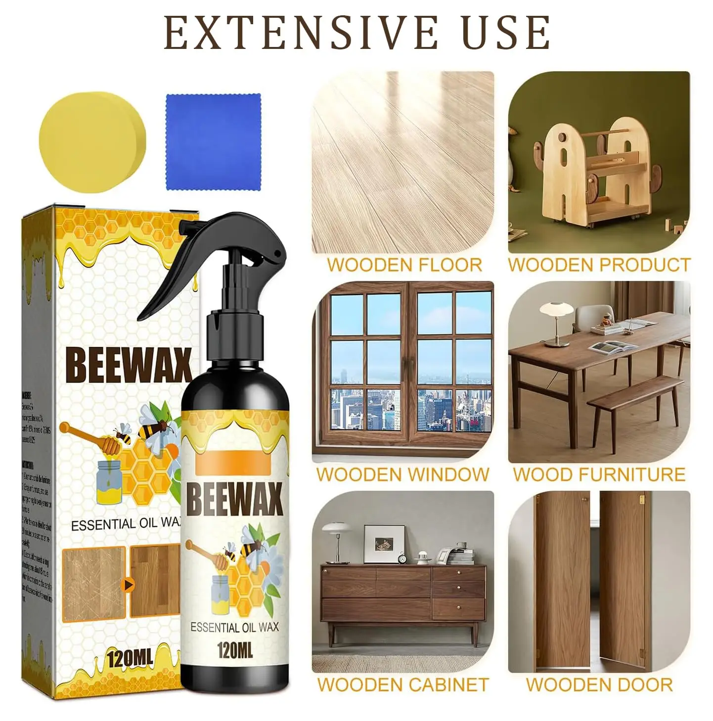 Natural Beeswax Spray Multi-purpose Waterproof Wear Resistant Furniture Polish for Wooden Floors Stain Scratches Repair Cleaning