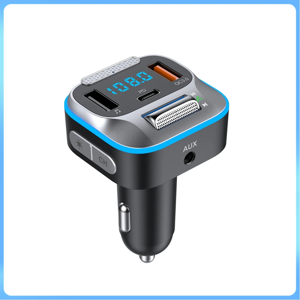 차량용 고속 충전기 FM 송신기 무선 5.0 블루투스 핸즈프리 MP3 플레이어, PD C타입 QC3.0 USB LED 조명, T73