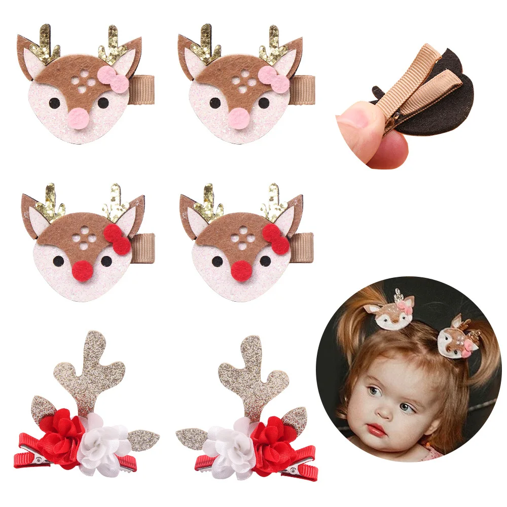 24pc/lot Christmas Hair Clips Christmas Decoration Hairpin Antlers Deer Horn Hair Clips For Girls Kids Glitter Bows Barrettes