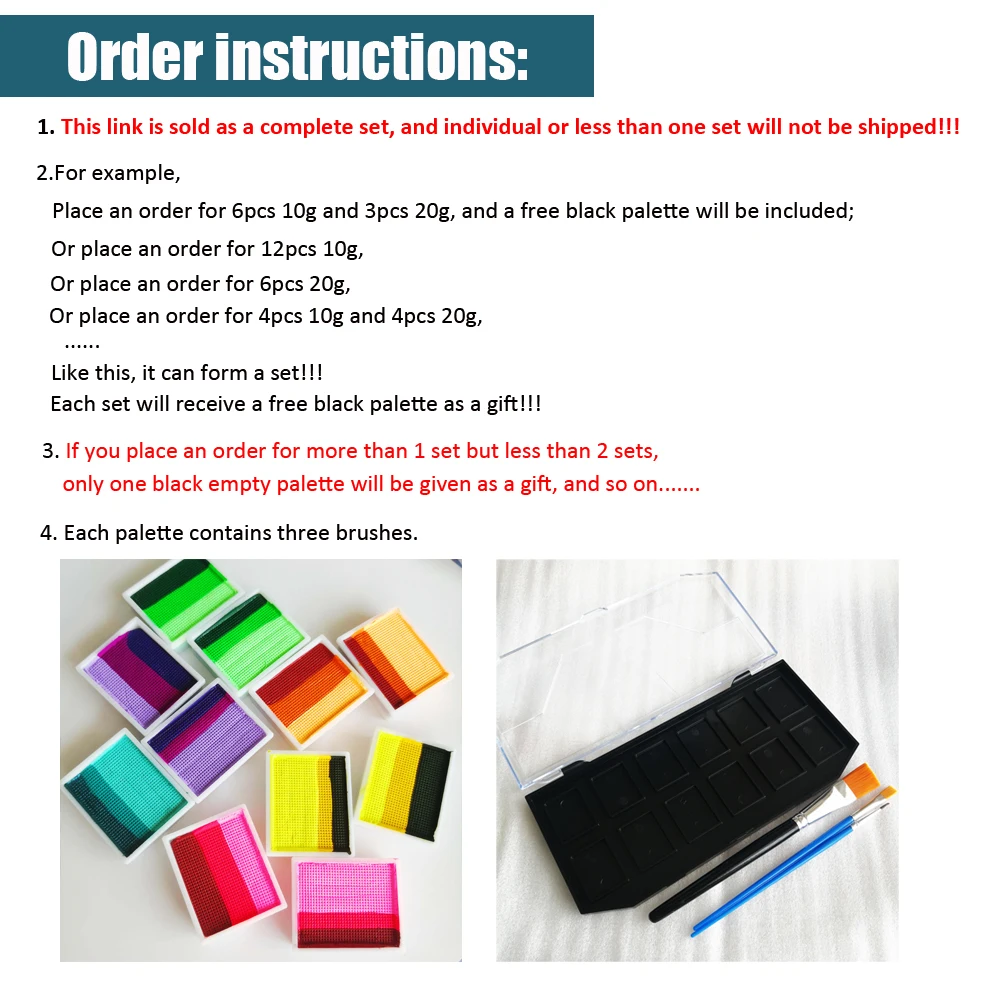 DIY Festival Art Neon Make up Kids Face Painting Kit Professional Water Based Rainbow Split Cake Face Body Paint Palette 4