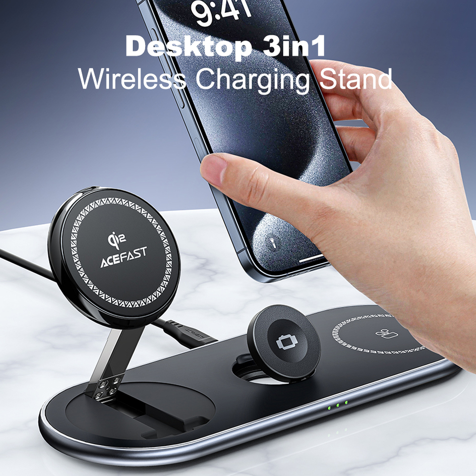 ACEFAST 3in1 Magnetic Wireless Charger Station for iPhone 15 14 Pro Max 12 13 Mini Desktop Fast Charging Stand for AirPods 2 Pro