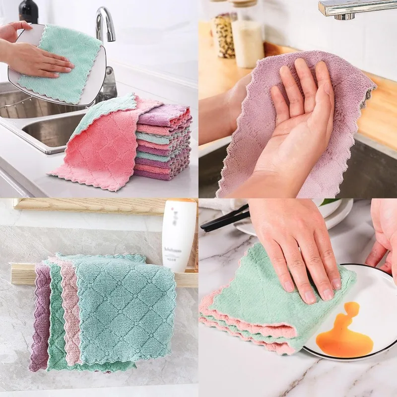 5/20 pezzi di strofinacci da cucina in velluto corallo super assorbenti, ad asciugatura rapida, colori pastello, panni per la pulizia multiuso riutilizzabili per piatti  15