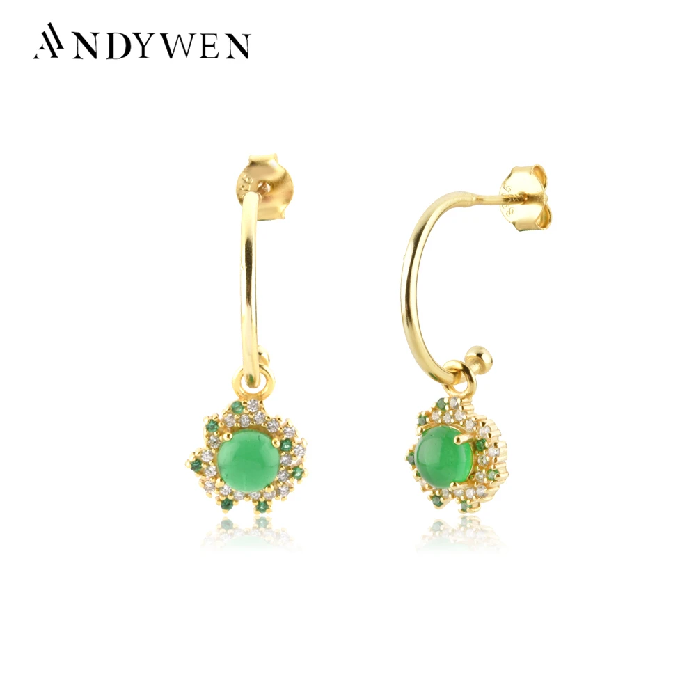 Andywen Argento Sterling 925 Oro Lofoten Isola Verde Arcobaleno Cz Orecchini Pendenti Zircone Rotondo Pendiente Gioielli Di Lusso Piercing