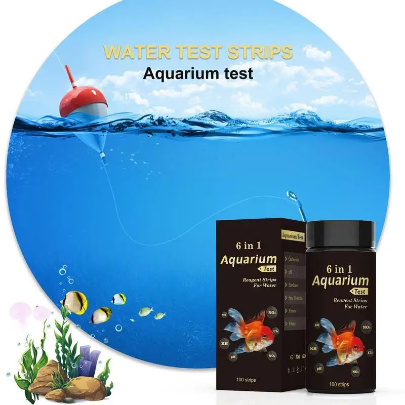 6 In 1 Aquarium Water Test Kit 50pcs Strips Well and Tap Water Test for Hardness Lead pH Iron Copper Chlorine