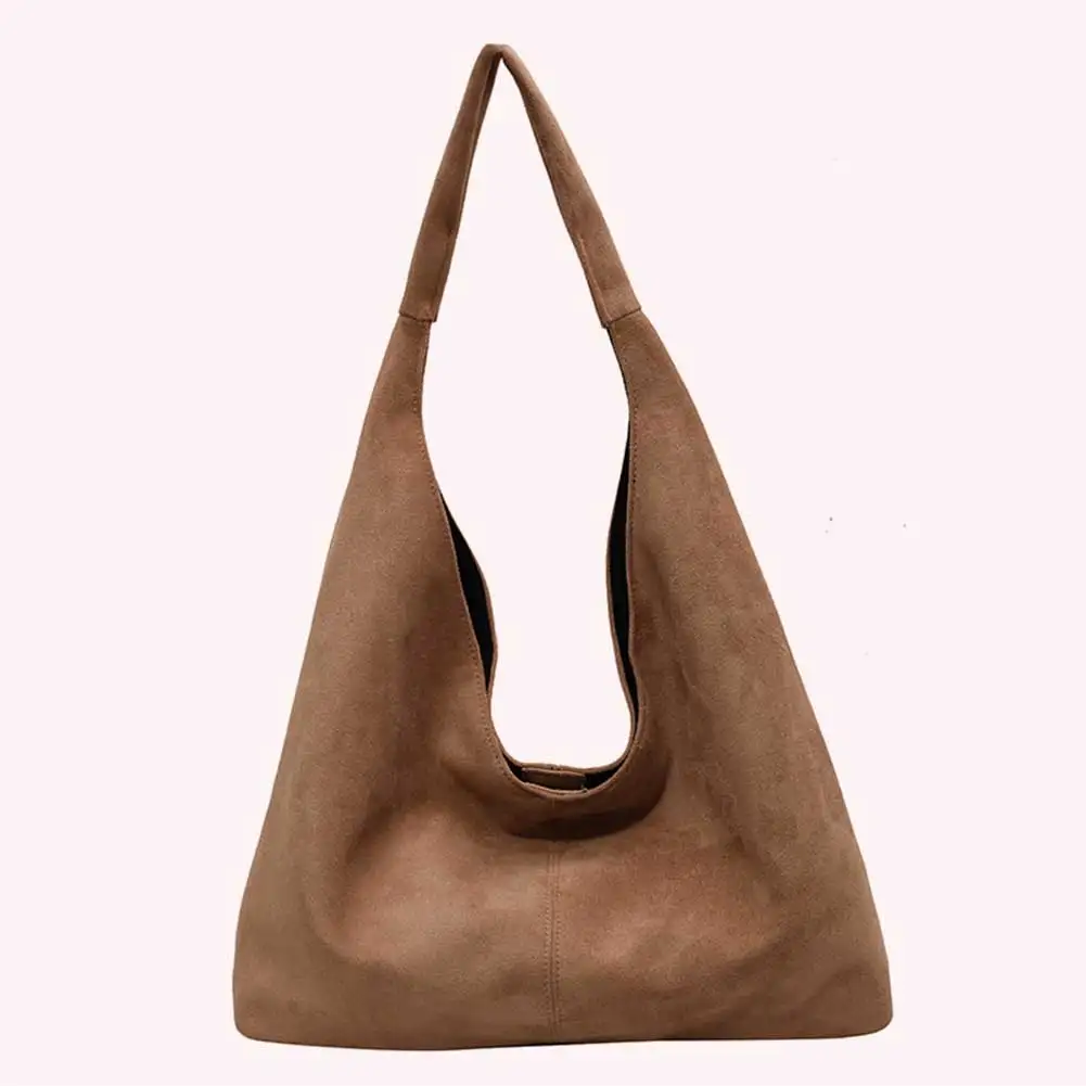 Women Suede Shoulder Bag Large Capacity Underarm Bag with Pocket Trendy Slouchy Bag for Work Travel Shopping