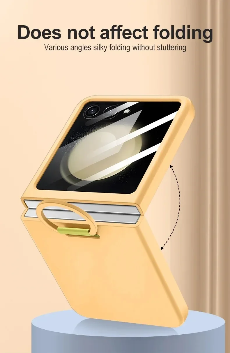 Liquid Silicone Original Ring Holder Case for Samsung Galaxy Zflip 6 Z Flip 5 6 Screen Glass Film 2in1 Shockproof Cover Z Flip 6_voghion.com