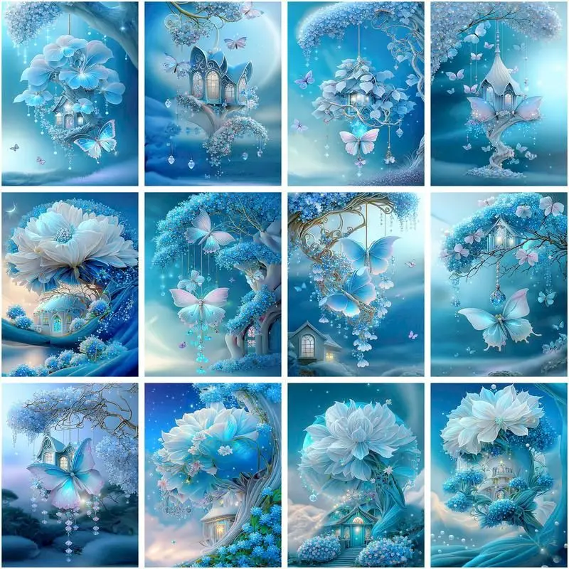

GATYZTORY Blue Butterfly Flower Painting By Number Kit Handpainted Paintings Diy Pictures By Numbers Drawing On Canvas Home Dec