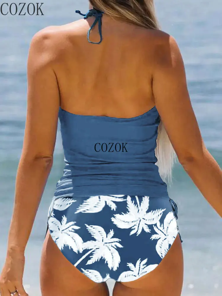 Damesbadpak Kokosnoot Trekkoord Zij Halter Hals Tankini Set Zomer Strandkleding Schattige Badmode Mode Badpak 2023 Nieuw