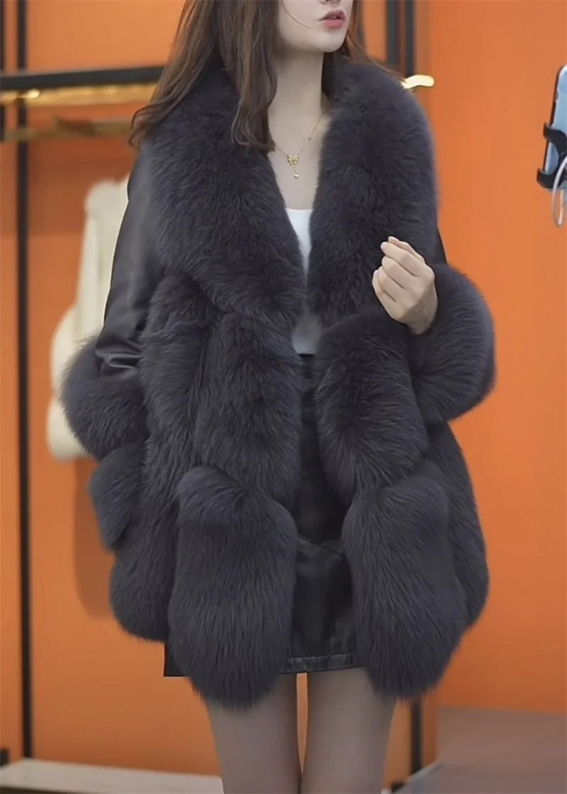 Fur Coat for Women With Added Cotton Thickened 2024 Winter New Loose High-end Slim Fit Slimming Fox Fur Plush Coat Solid Color