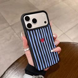 Chic Vertical Stripes Hearts Silicone Matte Phone Case - iPhone 15 (SC04 - HE - T3188)