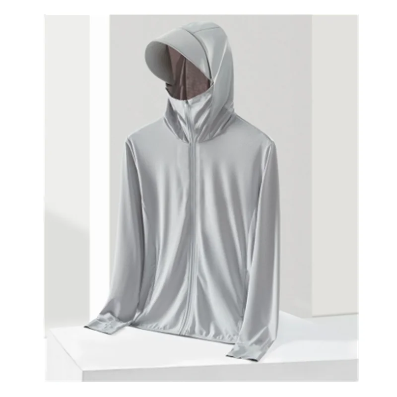 Summer Ice Silk Sunscreen Clothing Men's New Hooded Windbreaker Thin Couple Breathable Sunscreen Clothing Outdoor Fishing Coat