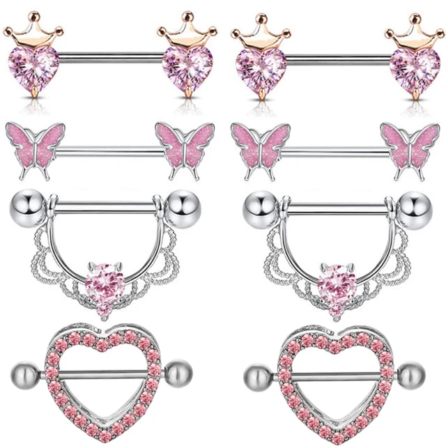 Jstyle 4 Pairs Nipple Rings Surgical Steel Cute Small Heart